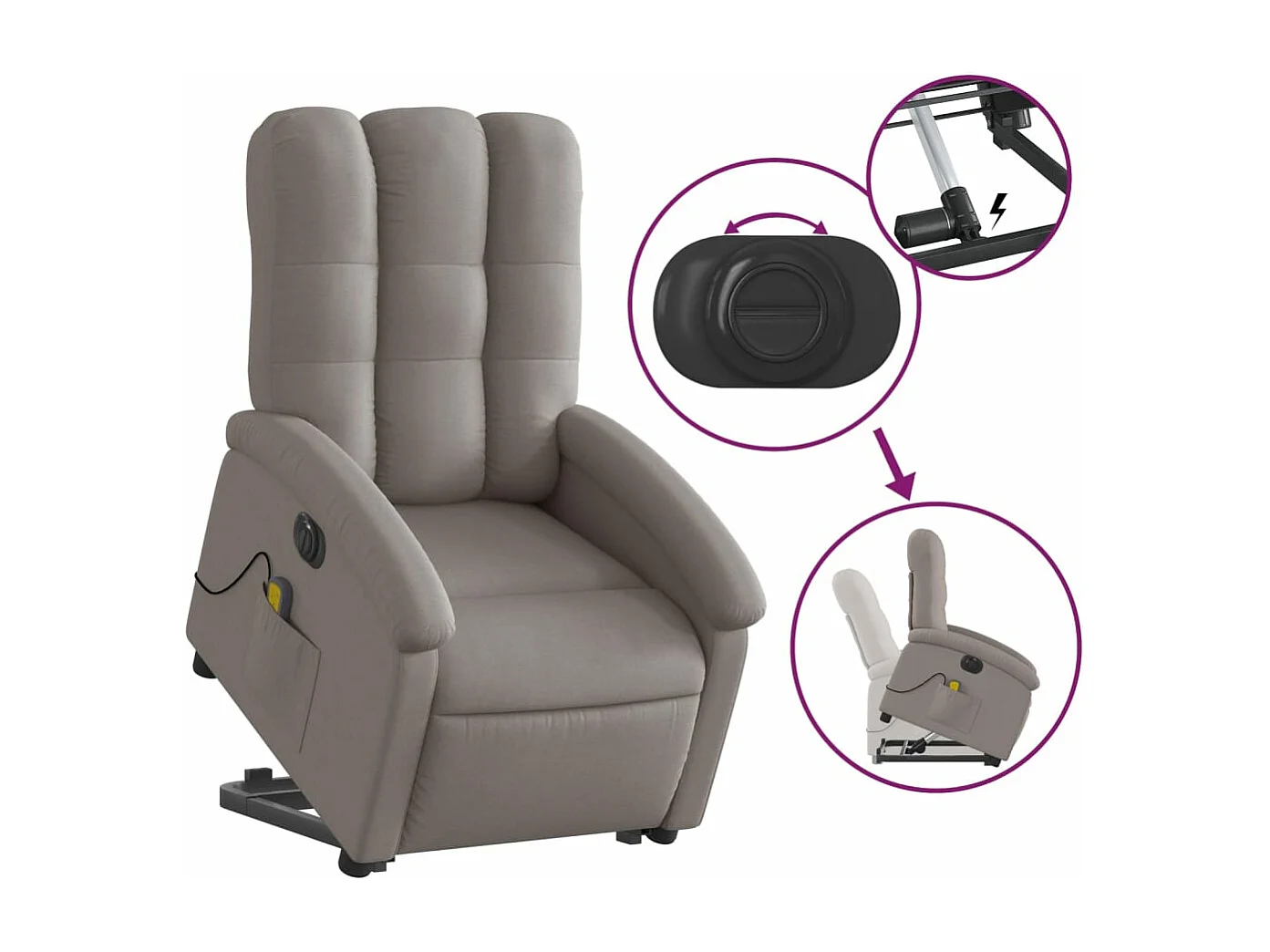 Fauteuil inclinable de massage électrique Taupe Tissu REO60309