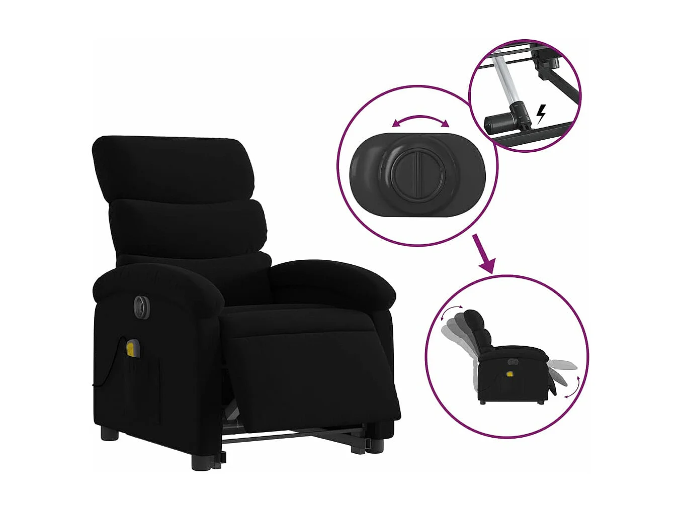 Fauteuil inclinable de massage électrique Noir Tissu REO94836