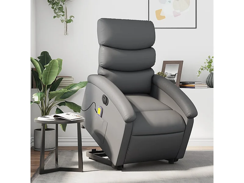 Sillón de masaje elevable eléctrico cuero sintético gris YOE41449