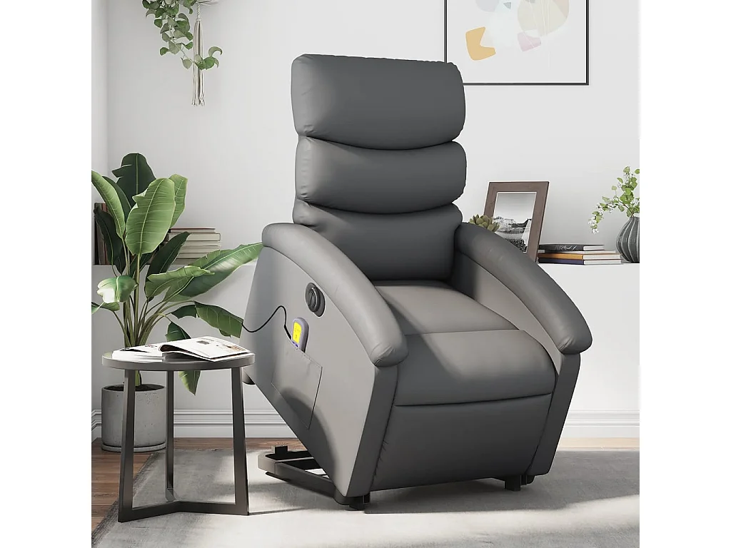 Sillón de masaje elevable eléctrico cuero sintético gris YOE41449