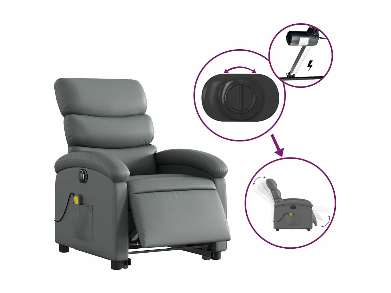 Fauteuil inclinable de massage électrique gris similicuir REO52794