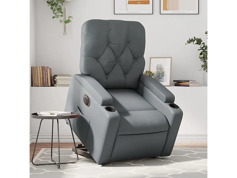 Sillón reclinable elevable eléctrico de cuero sintético gris YOE65804