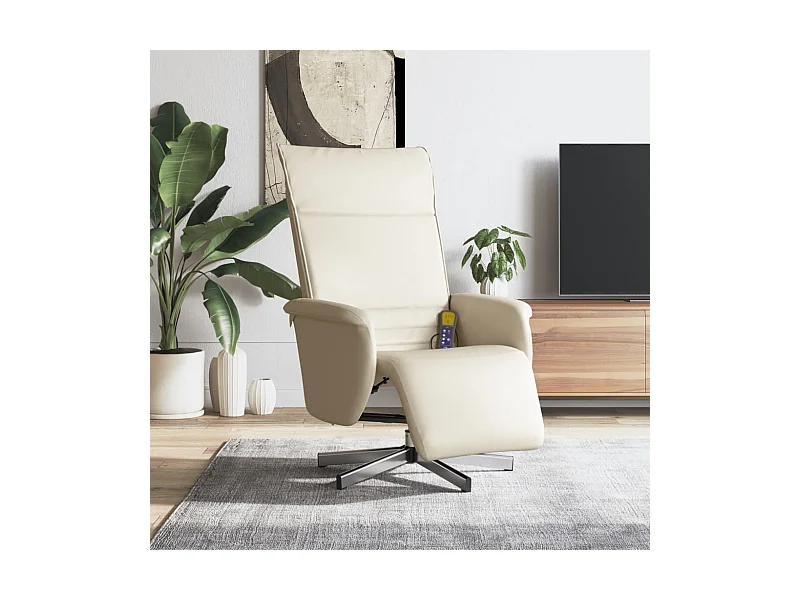 Fauteuil inclinable de massage et repose-pieds crème similicuir REO41071