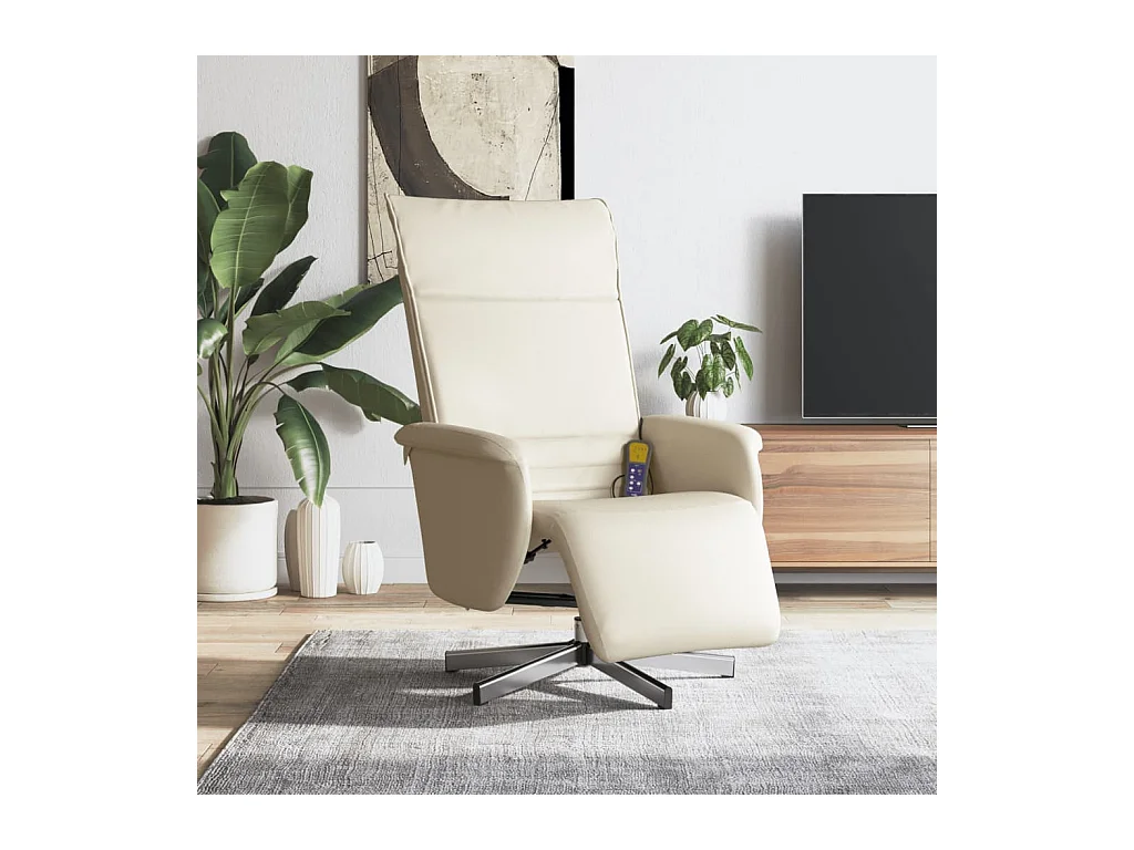 Fauteuil inclinable de massage et repose-pieds crème similicuir REO41071