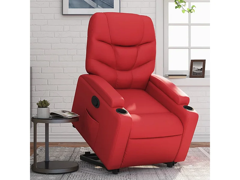 Sillón reclinable elevable cuero artificial rojo YOE46350