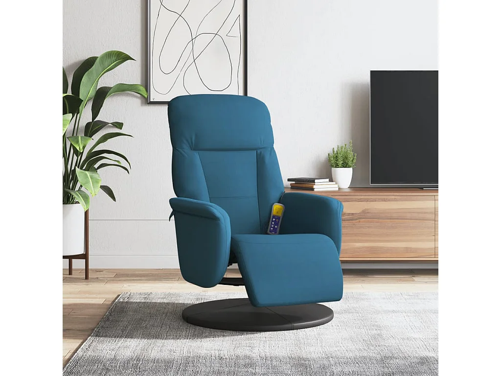 Sillón reclinable de masaje con reposapiés terciopelo azul YOE14119