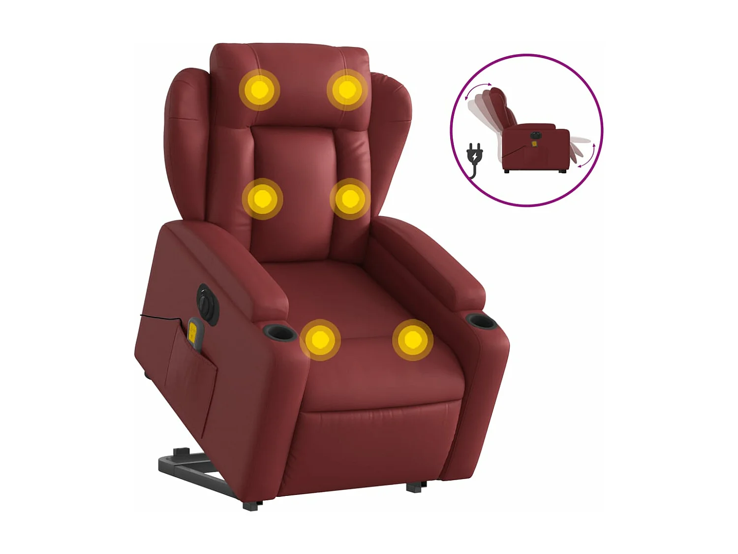 Sillón de masaje elevable eléctrico cuero artificial rojo tinto YOE30362