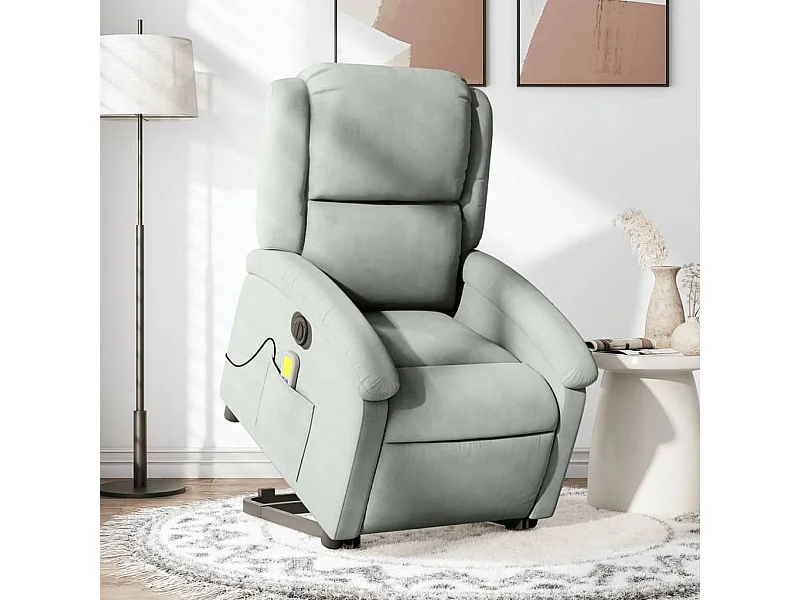 Sillón de masaje reclinable elevable terciopelo gris claro YOE52724