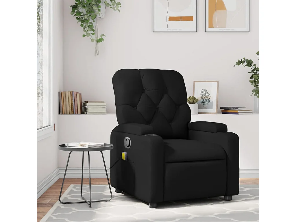 Sillón de masaje reclinable cuero sintético negro YOE39027