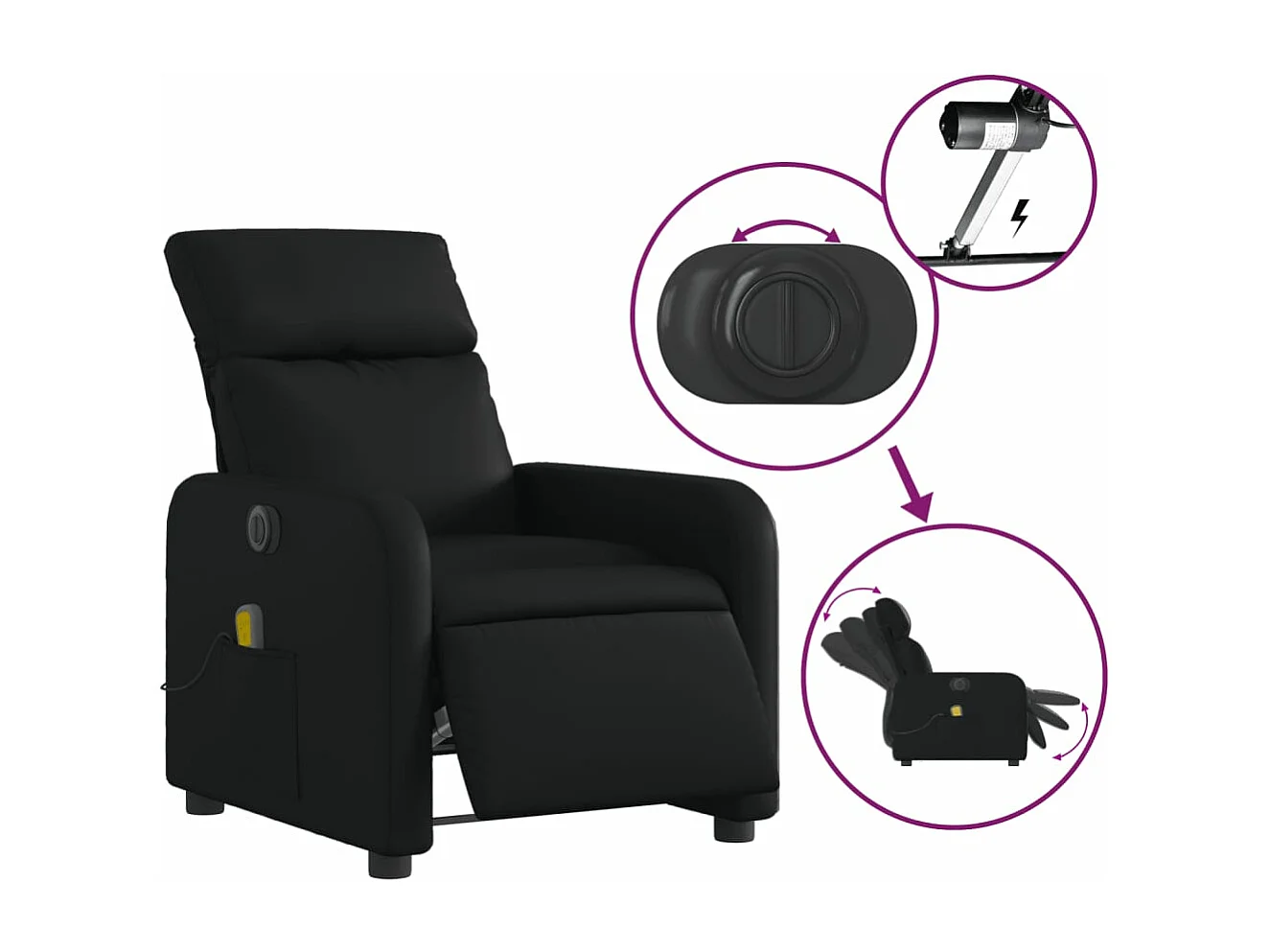 Fauteuil de massage inclinable électrique noir similicuir REO60284