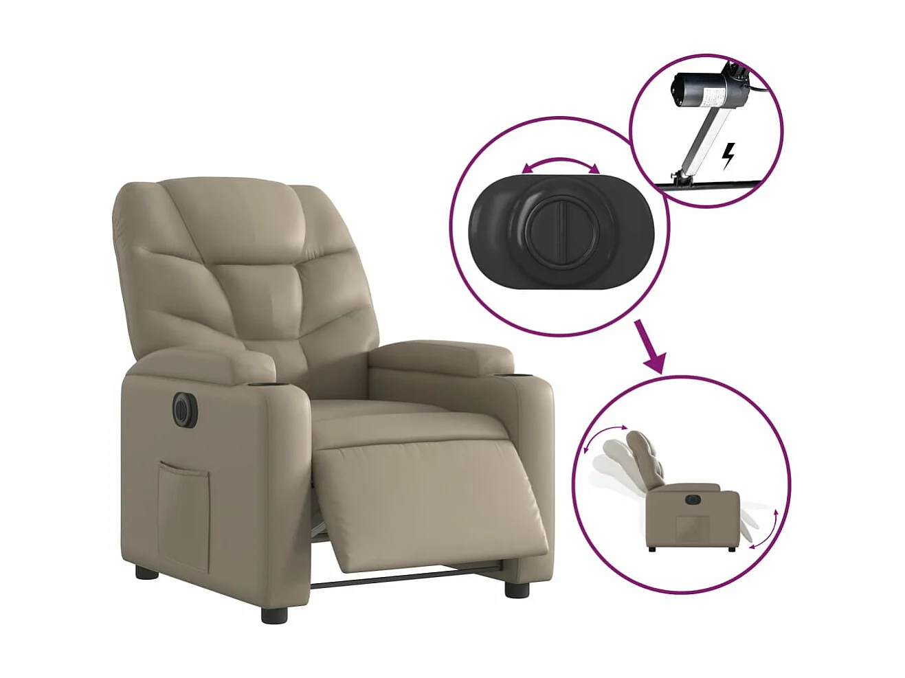 Fauteuil inclinable électrique Cappuccino Similicuir REO24519