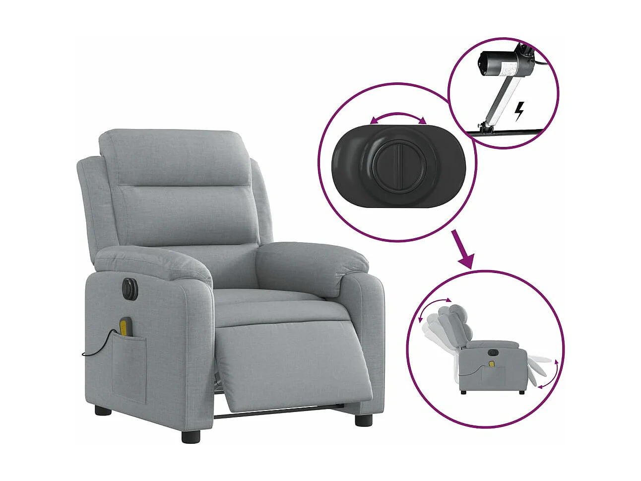 Fauteuil de massage inclinable électrique gris clair tissu REO24507
