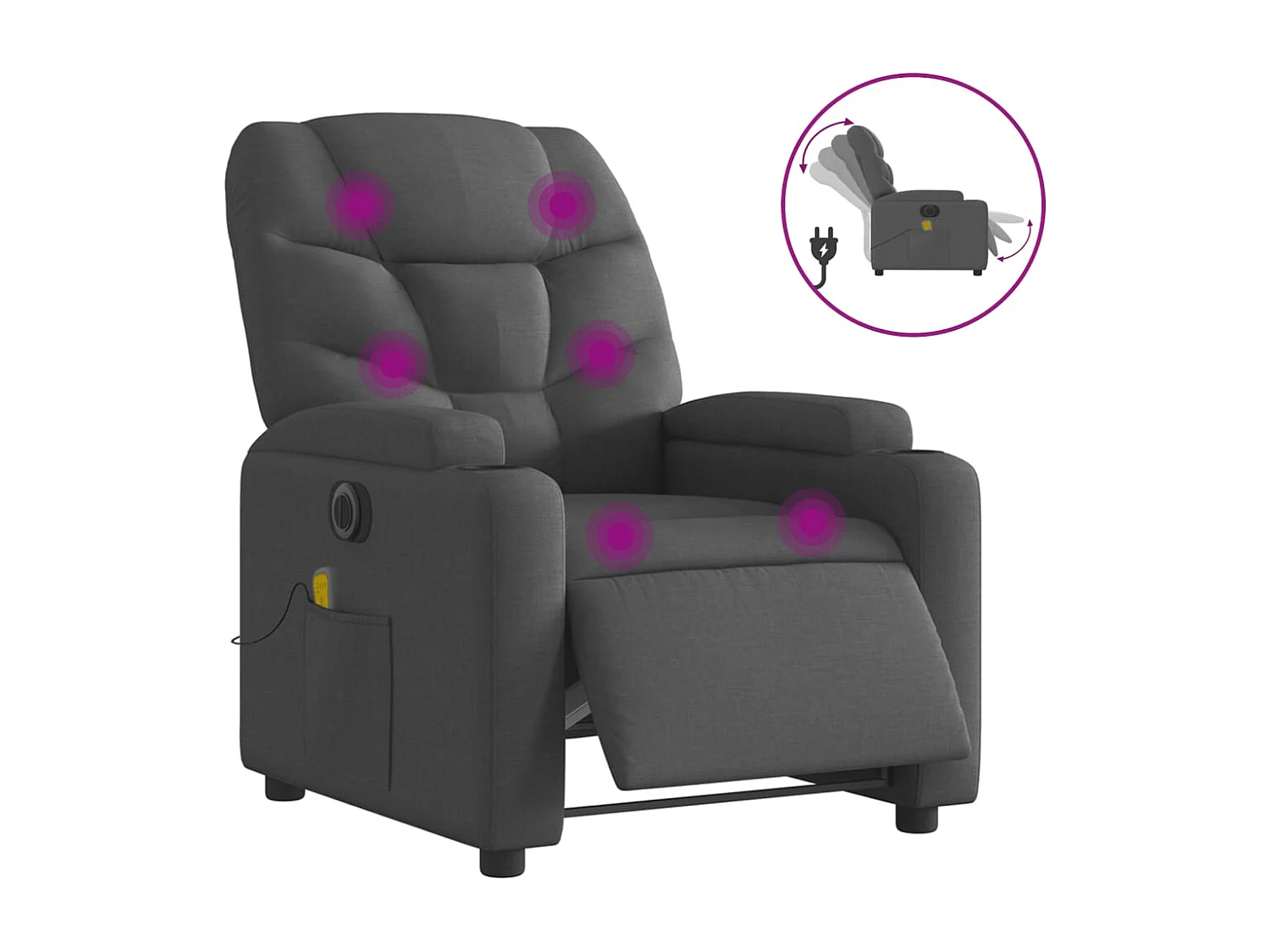 Fauteuil inclinable de massage électrique gris foncé tissu REO82781