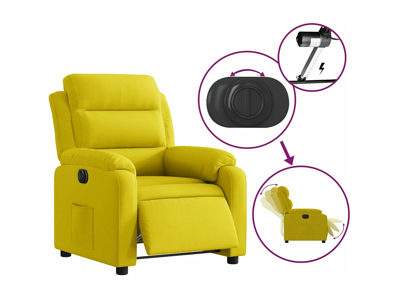 Sillón reclinable eléctrico de terciopelo amarillo YOE16280