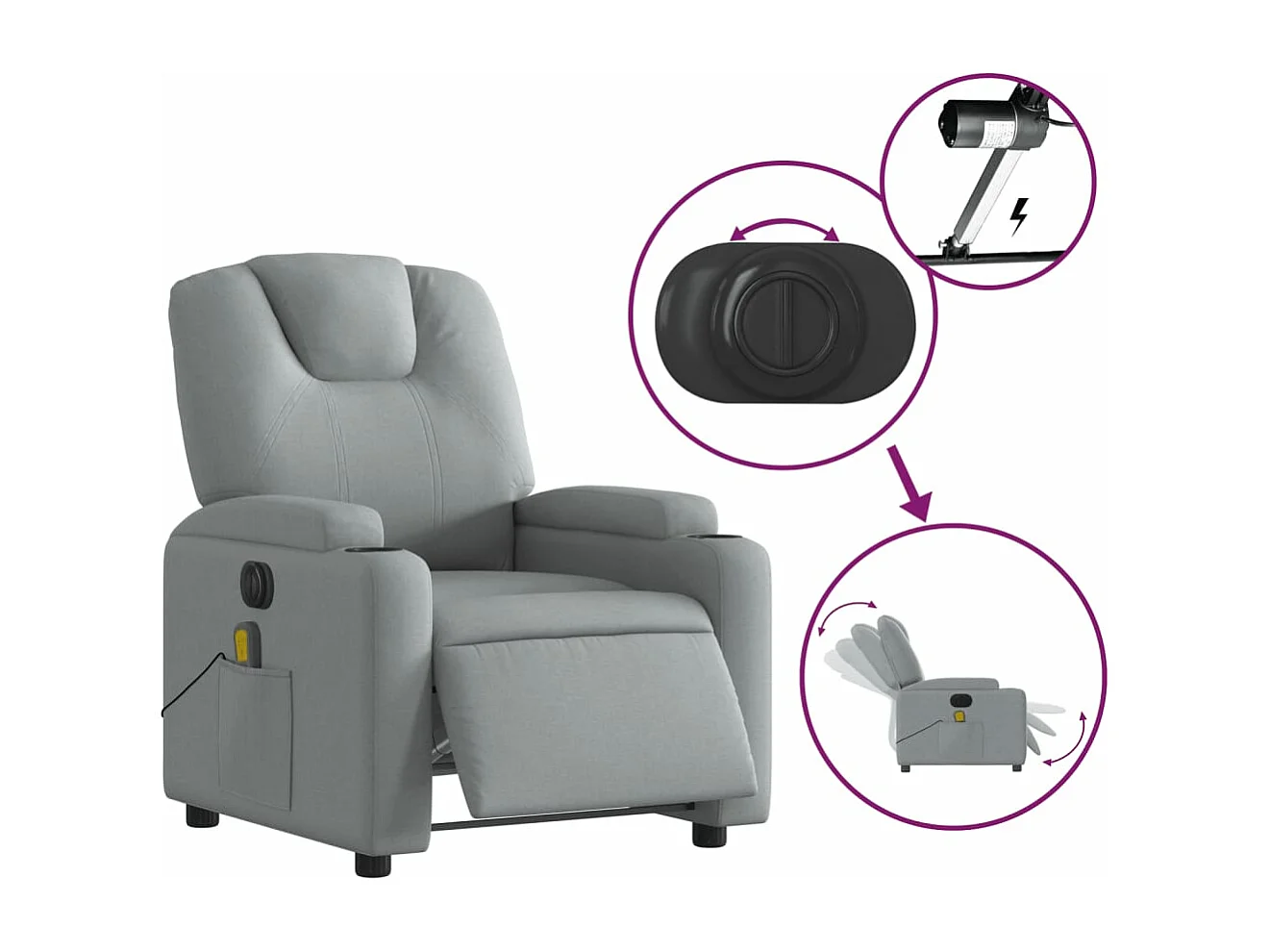 Sillón reclinable de masaje eléctrico tela gris claro YOE61633