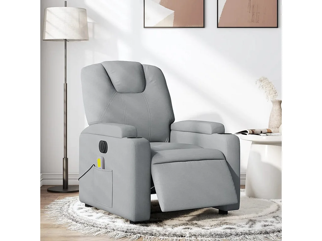 Fauteuil de massage inclinable électrique gris clair tissu REO65023