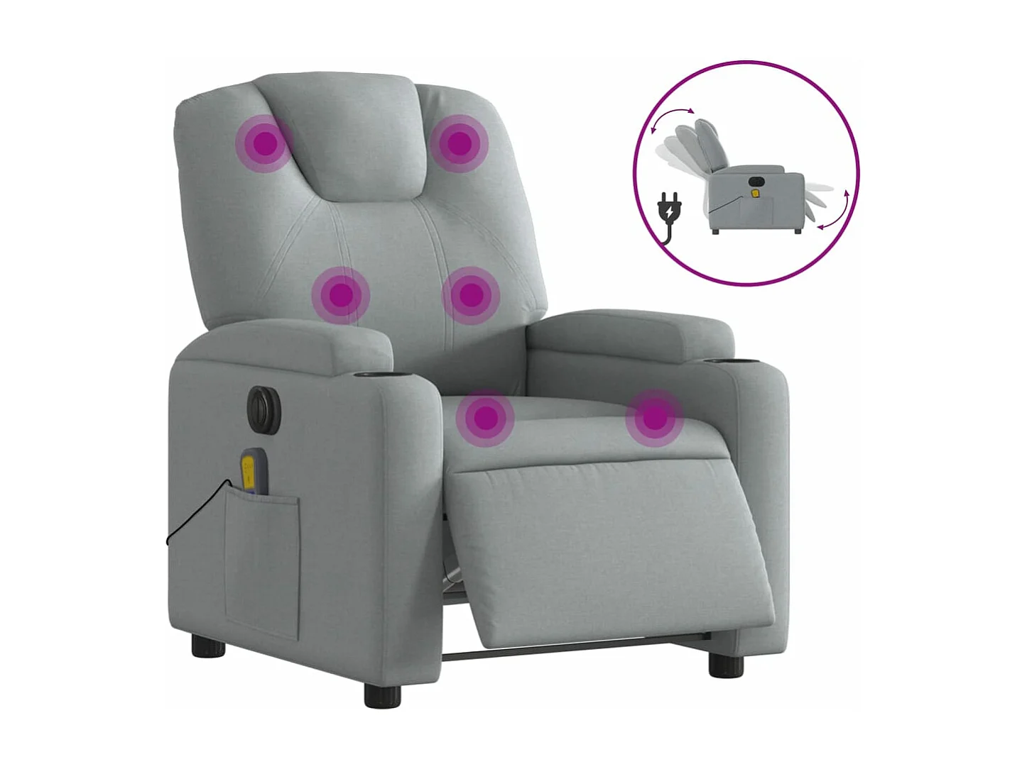 Fauteuil de massage inclinable électrique gris clair tissu REO65023