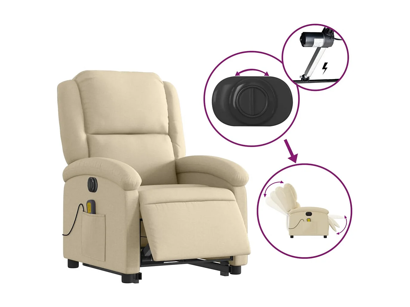 Fauteuil inclinable de massage électrique Crème Tissu REO32080