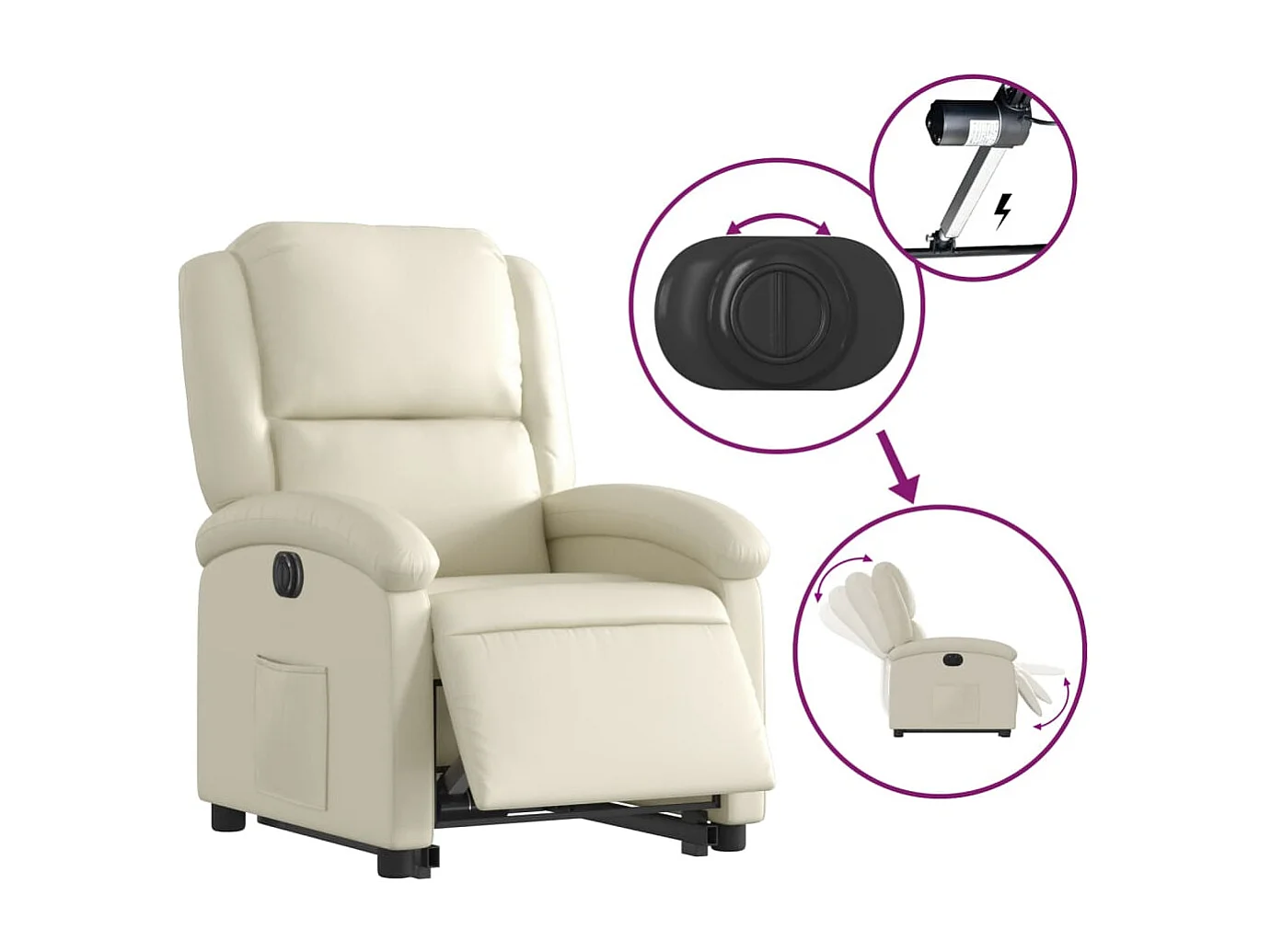 Fauteuil inclinable électrique crème similicuir REO42245