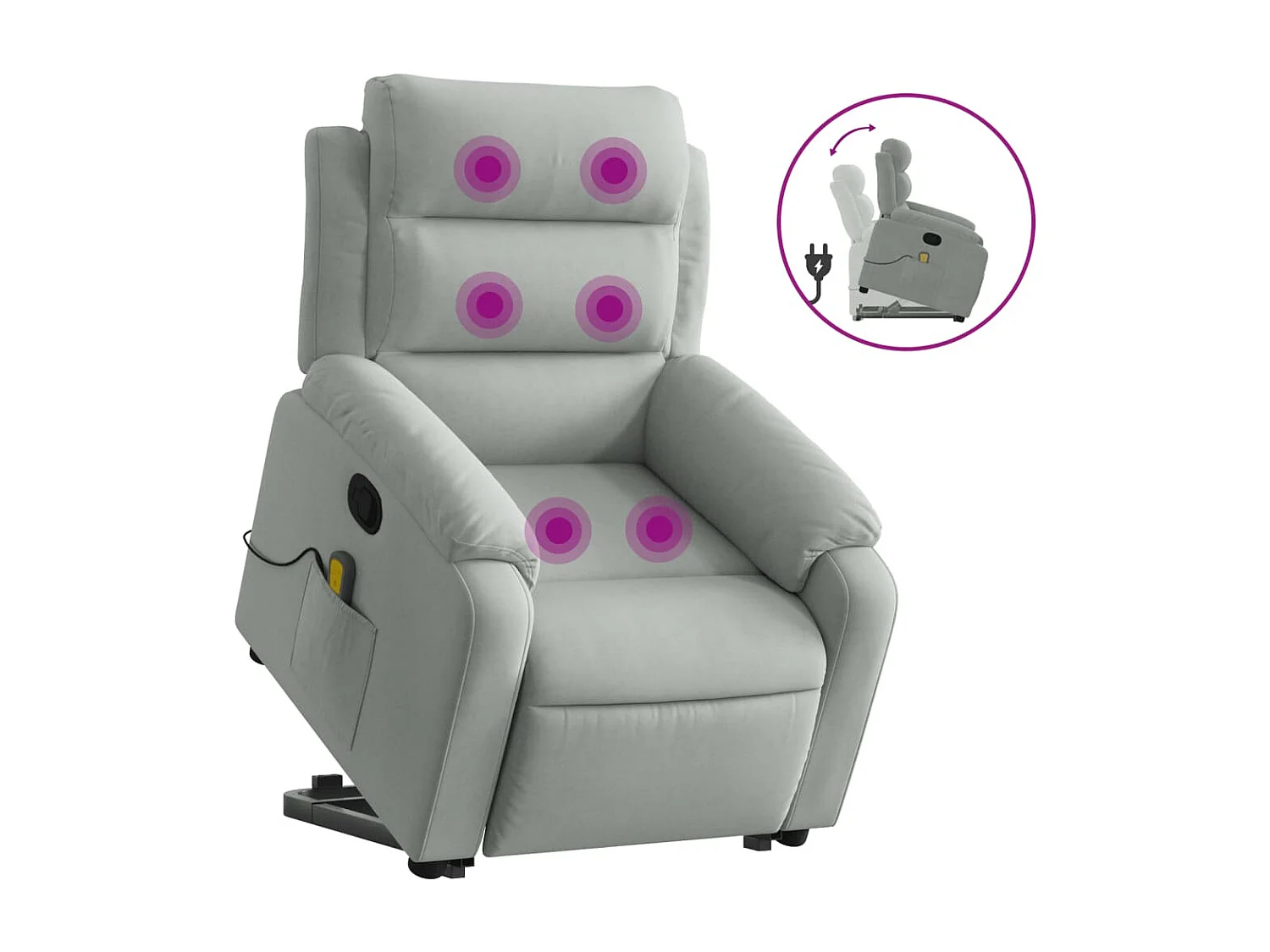 Sillón reclinable de masaje elevable terciopelo gris claro YOE27789