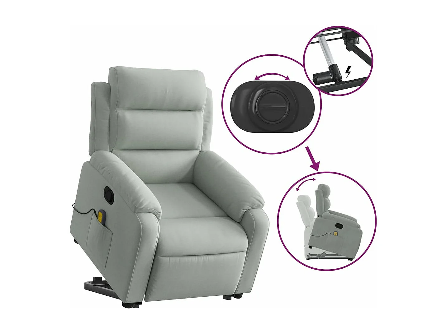 Sillón reclinable de masaje elevable terciopelo gris claro YOE27789