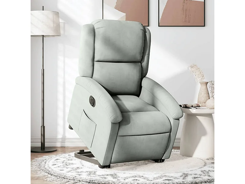 Fauteuil inclinable électrique gris clair velours REO70152