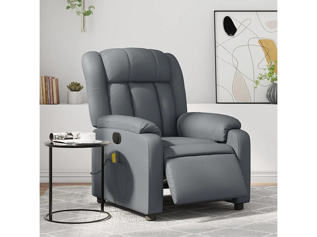 Sillón de masaje reclinable eléctrico cuero sintético gris YOE79022