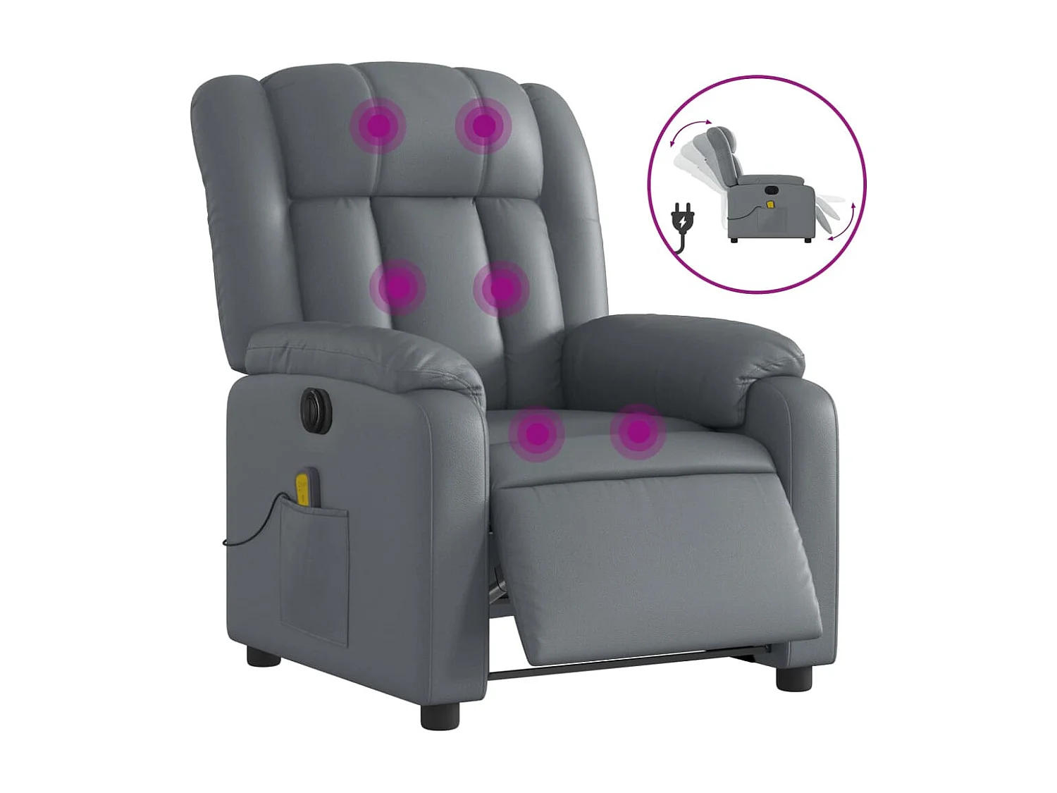 Sillón de masaje reclinable eléctrico cuero sintético gris YOE79022