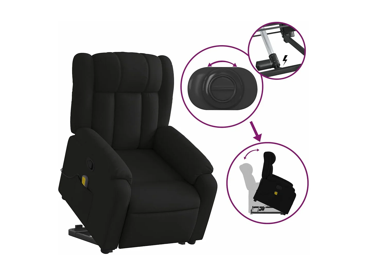 Sillón reclinable de masaje elevable tela negro YOE71298