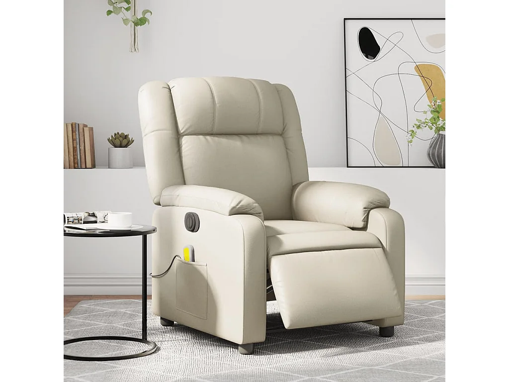 Sillón de masaje reclinable eléctrico cuero sintético crema YOE77896