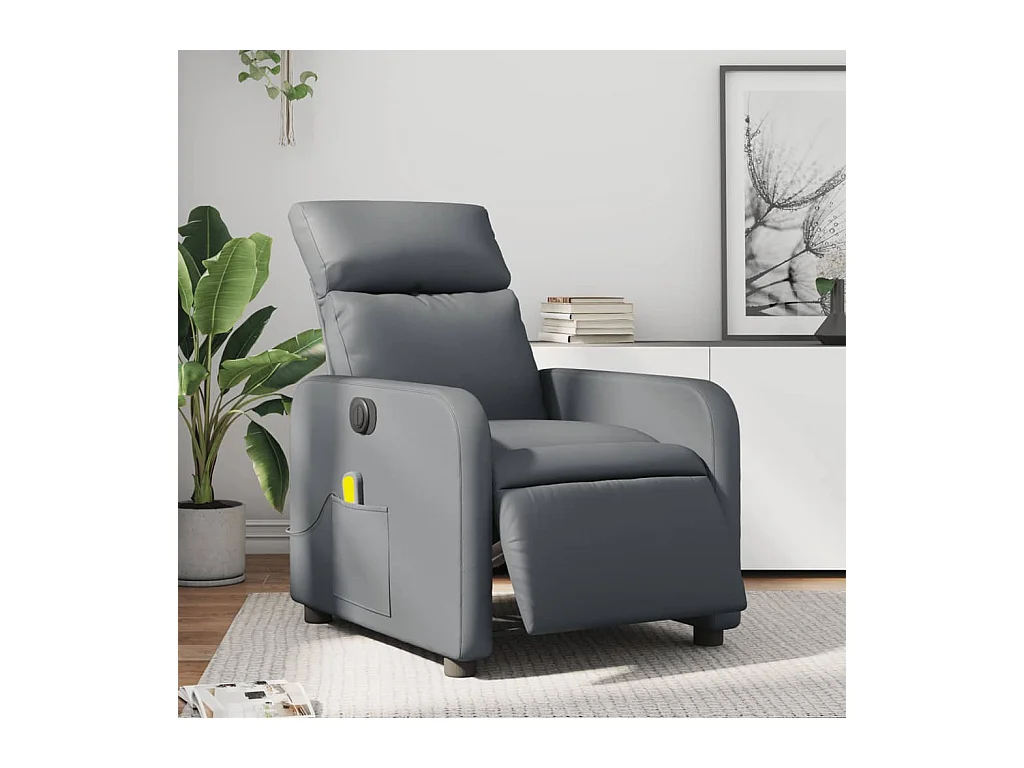 Fauteuil de massage inclinable électrique gris similicuir REO94385