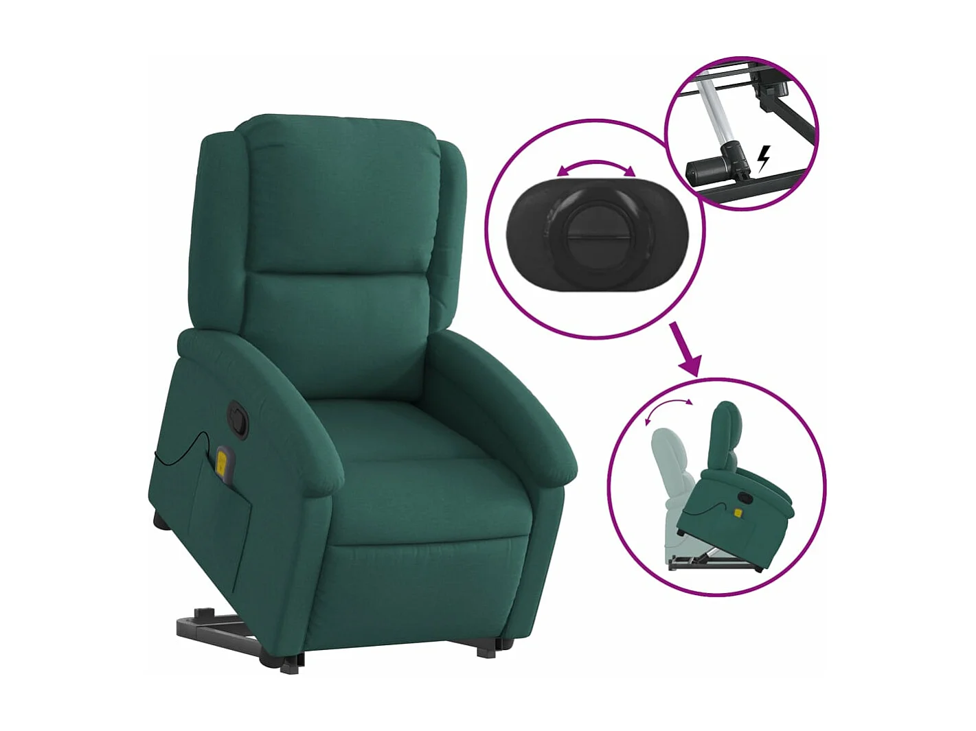 Silla de masaje reclinable de pie de tela verde oscura YOE94760