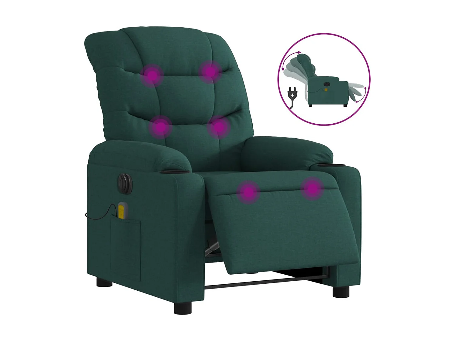 Fauteuil de massage inclinable électrique Vert foncé Tissu REO96915