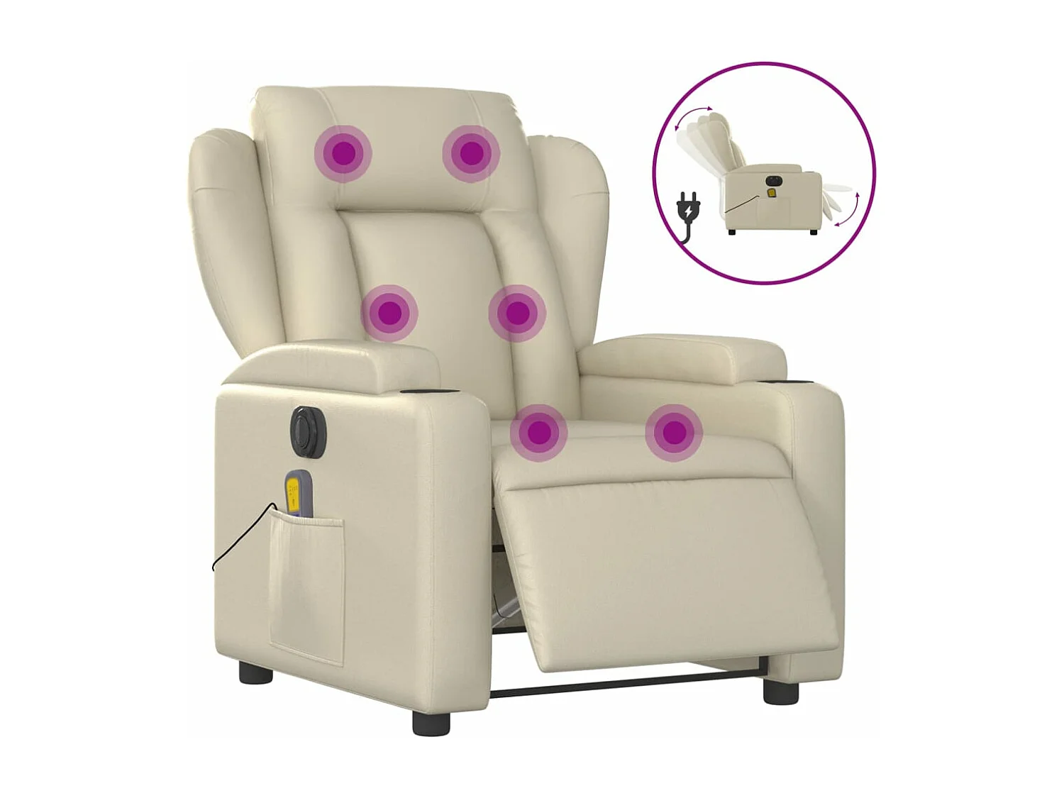 Fauteuil de massage inclinable électrique crème similicuir REO95128