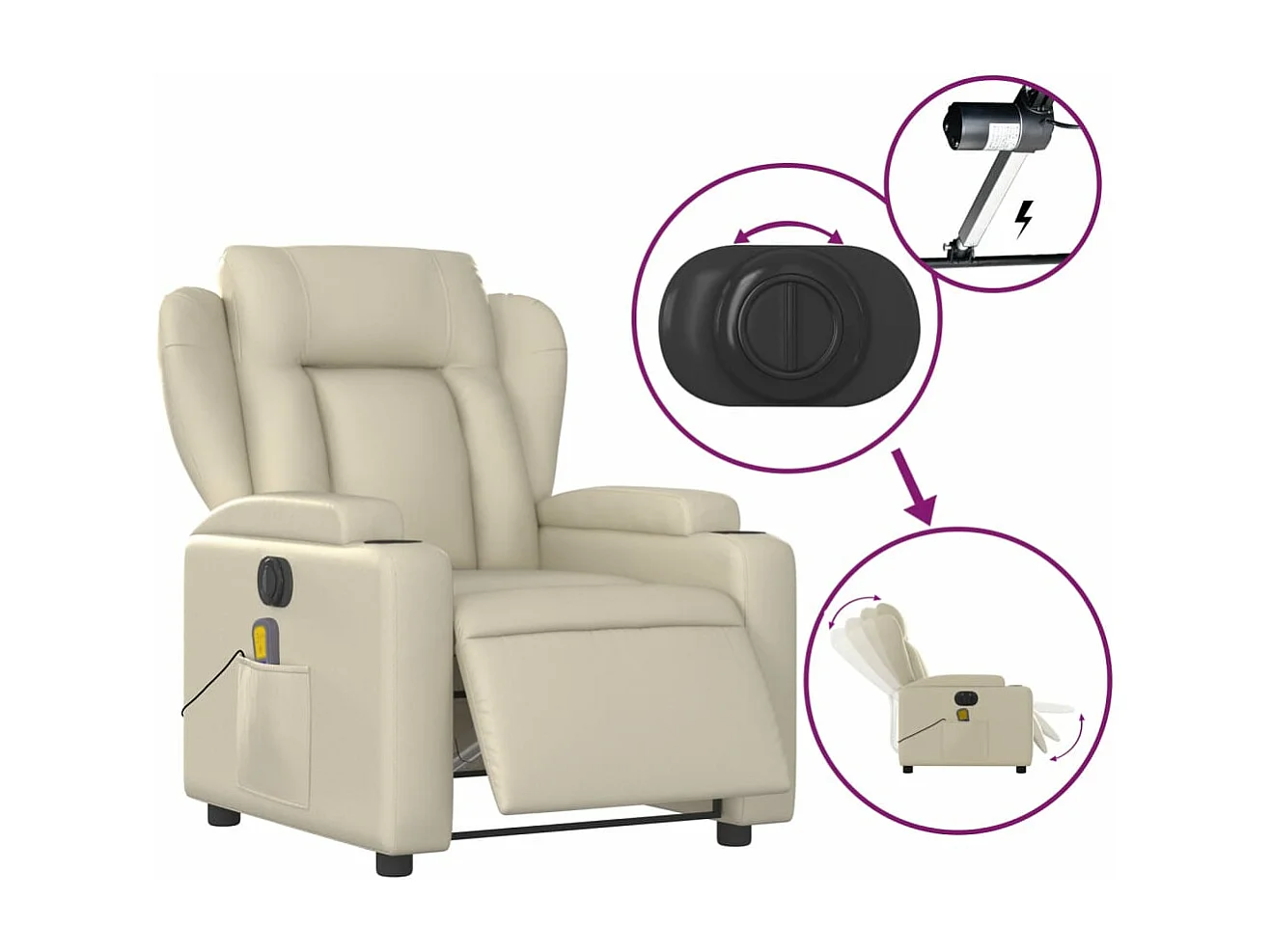 Fauteuil de massage inclinable électrique crème similicuir REO95128