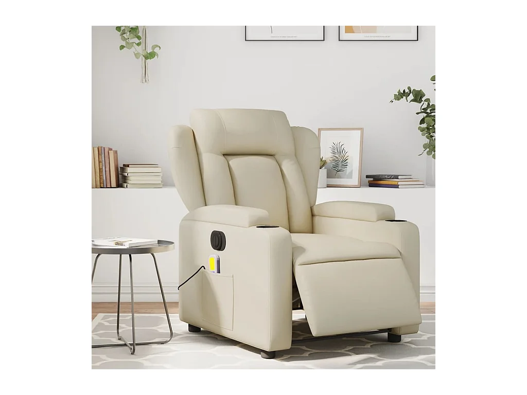 Fauteuil de massage inclinable électrique crème similicuir REO95128