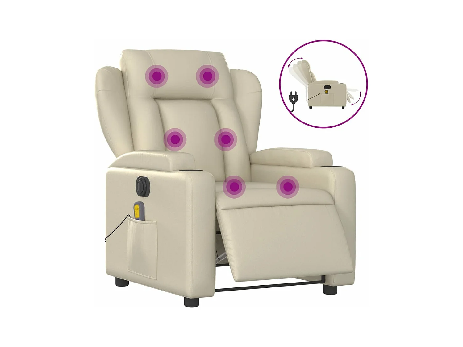 Sillón de masaje reclinable eléctrico cuero sintético crema YOE35531