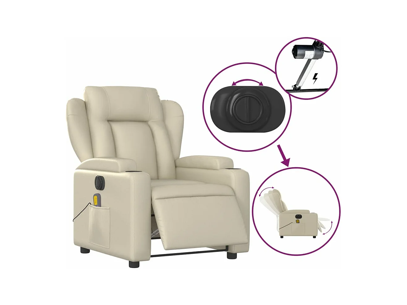 Sillón de masaje reclinable eléctrico cuero sintético crema YOE35531