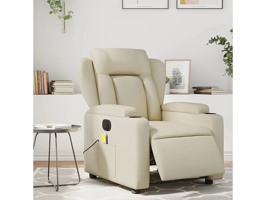 Sillón de masaje reclinable eléctrico cuero sintético crema YOE35531