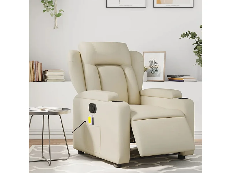 Fauteuil de massage inclinable électrique crème similicuir REO95128