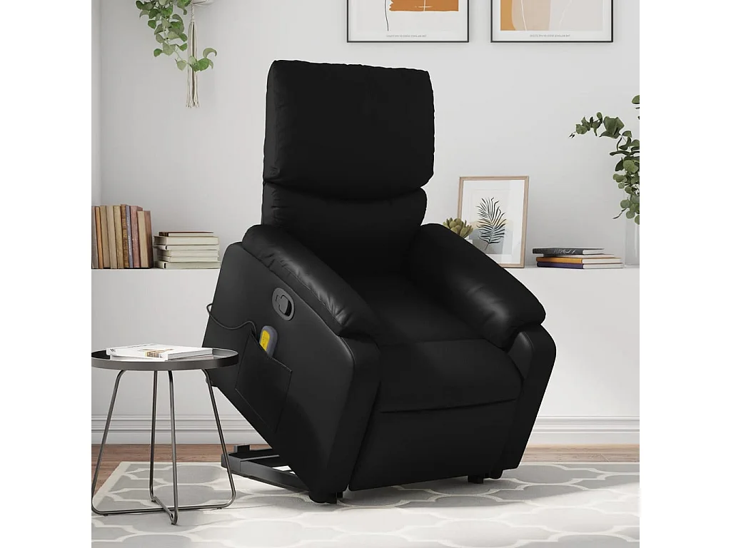 Fauteuil inclinable de massage Noir Similicuir REO67591
