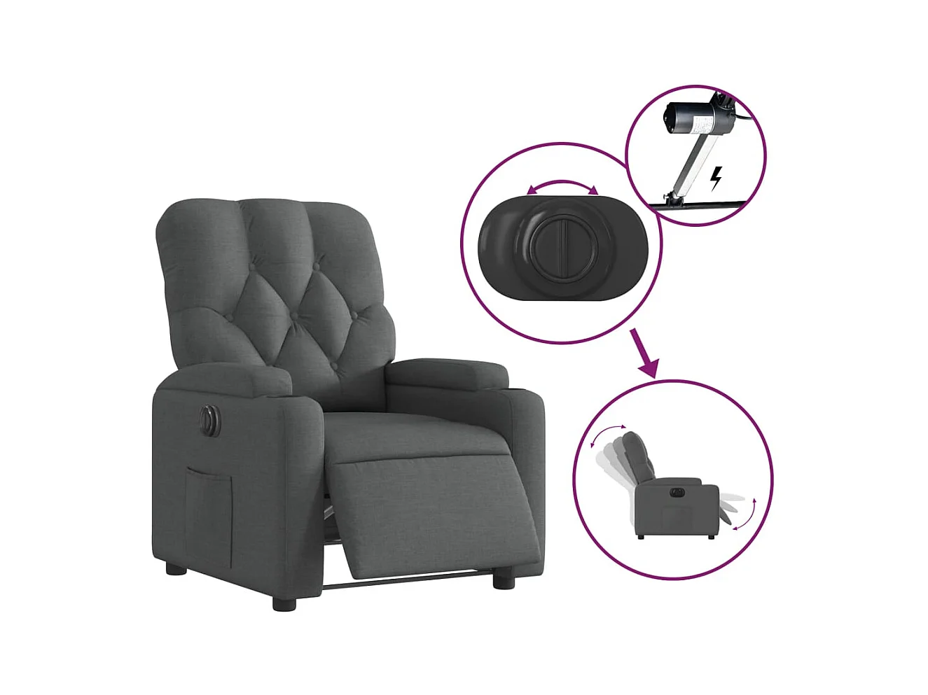 Fauteuil inclinable électrique Gris foncé Tissu REO73767
