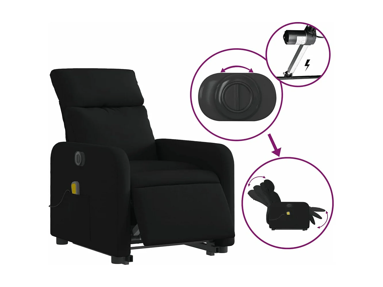Fauteuil inclinable de massage électrique Noir Tissu REO47362