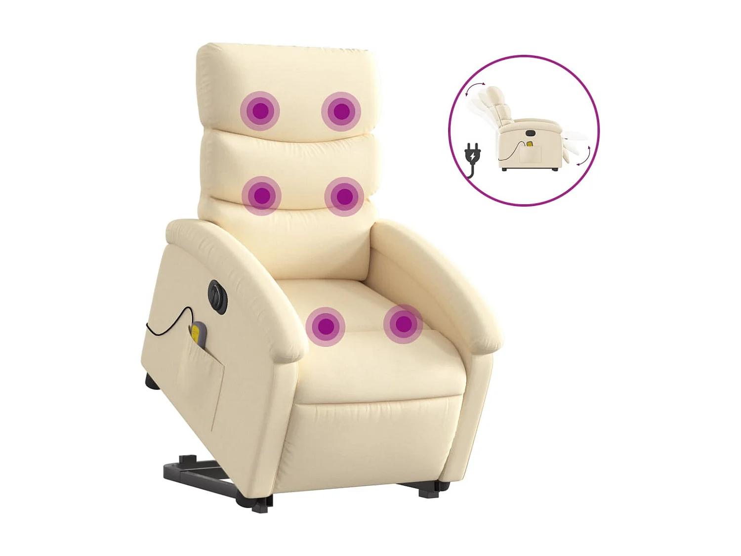 Sillón de masaje eléctrico reclinable elevable tela crema YOE98352