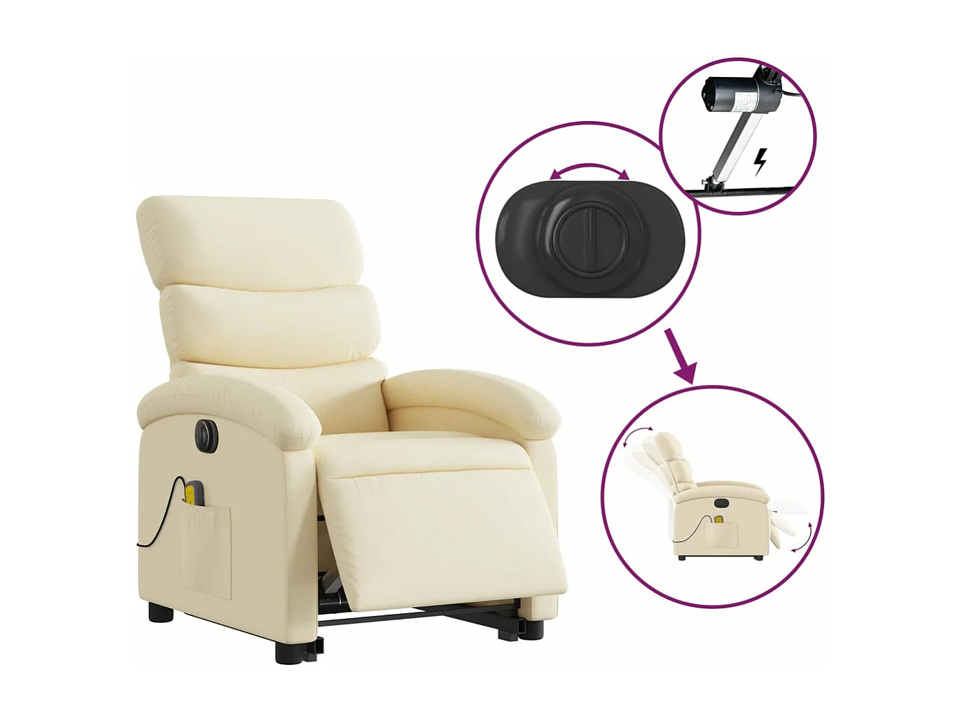 Fauteuil inclinable de massage électrique Crème Tissu REO37298