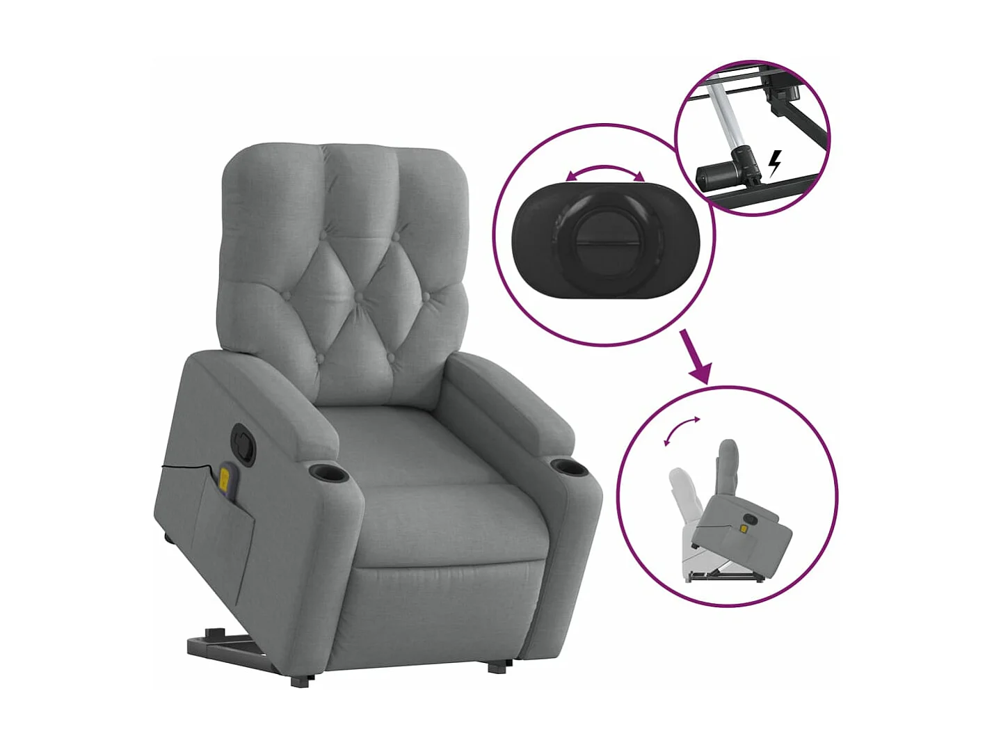 Fauteuil de massage inclinable Gris clair Tissu REO61890