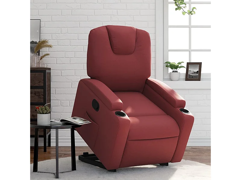 Poltrona reclinável elevatória couro artificial vermelho tinto PT860571