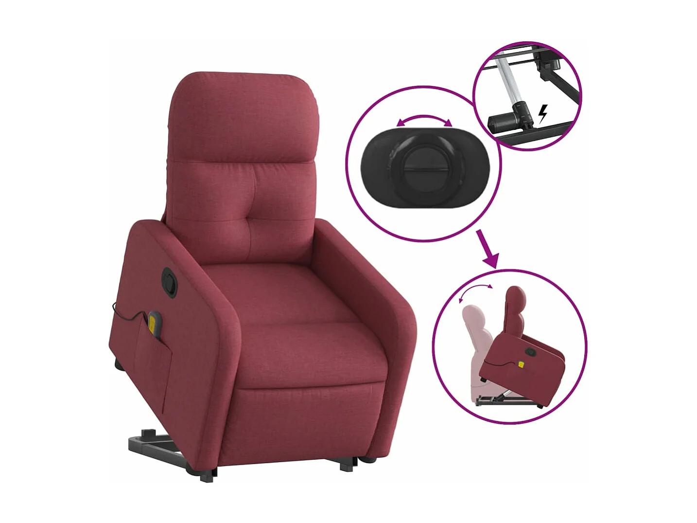 Fauteuil inclinable de massage Rouge bordeaux Tissu REO35462