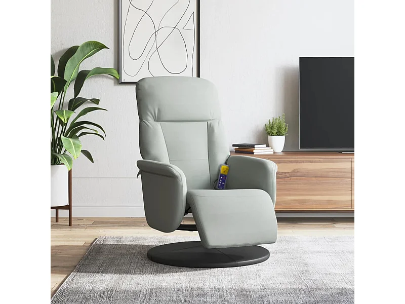 Fauteuil inclinable de massage repose-pied gris clair velours REO47616