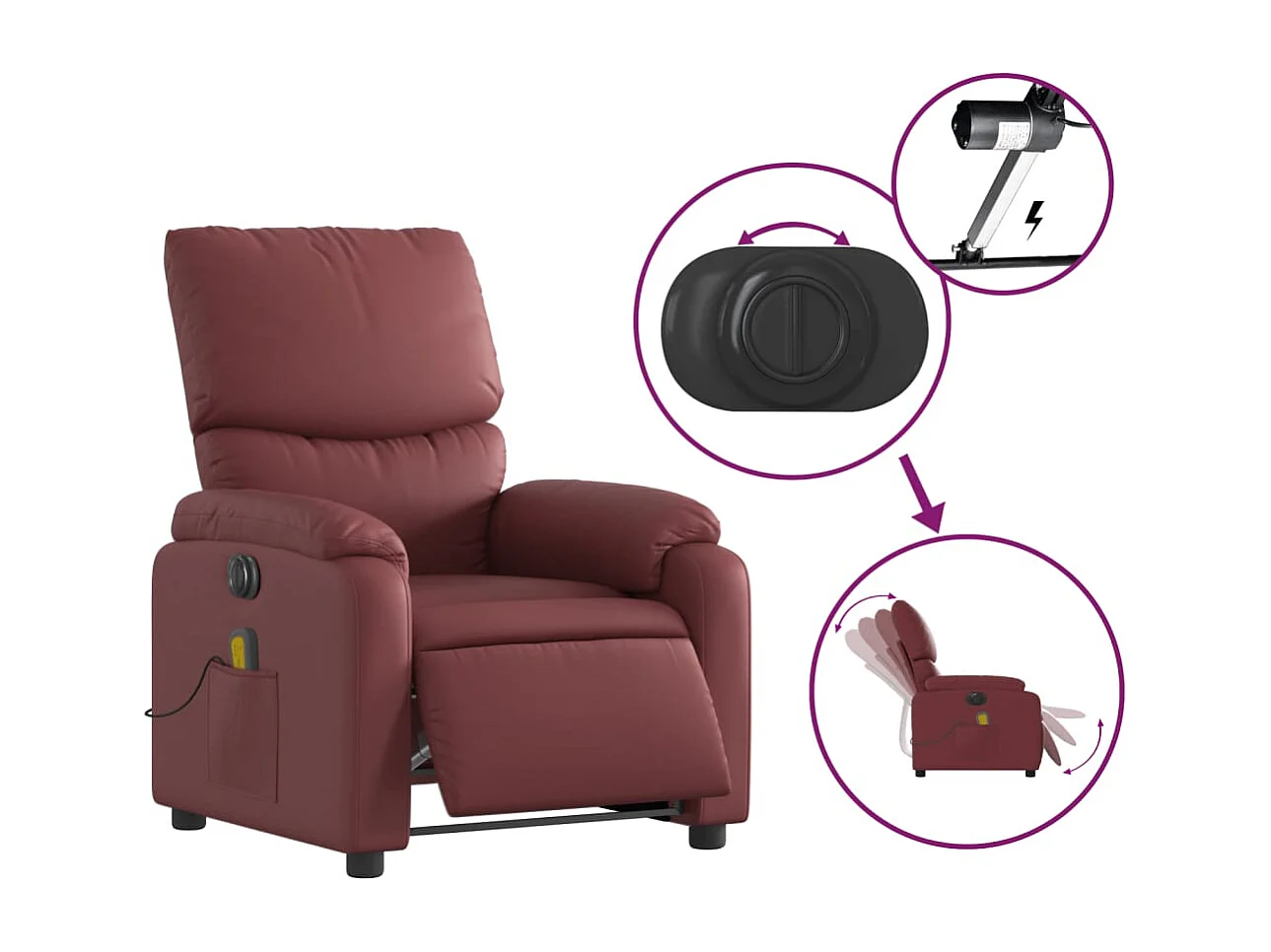 Sillón masaje reclinable eléctrico cuero sintético rojo tinto YOE40977